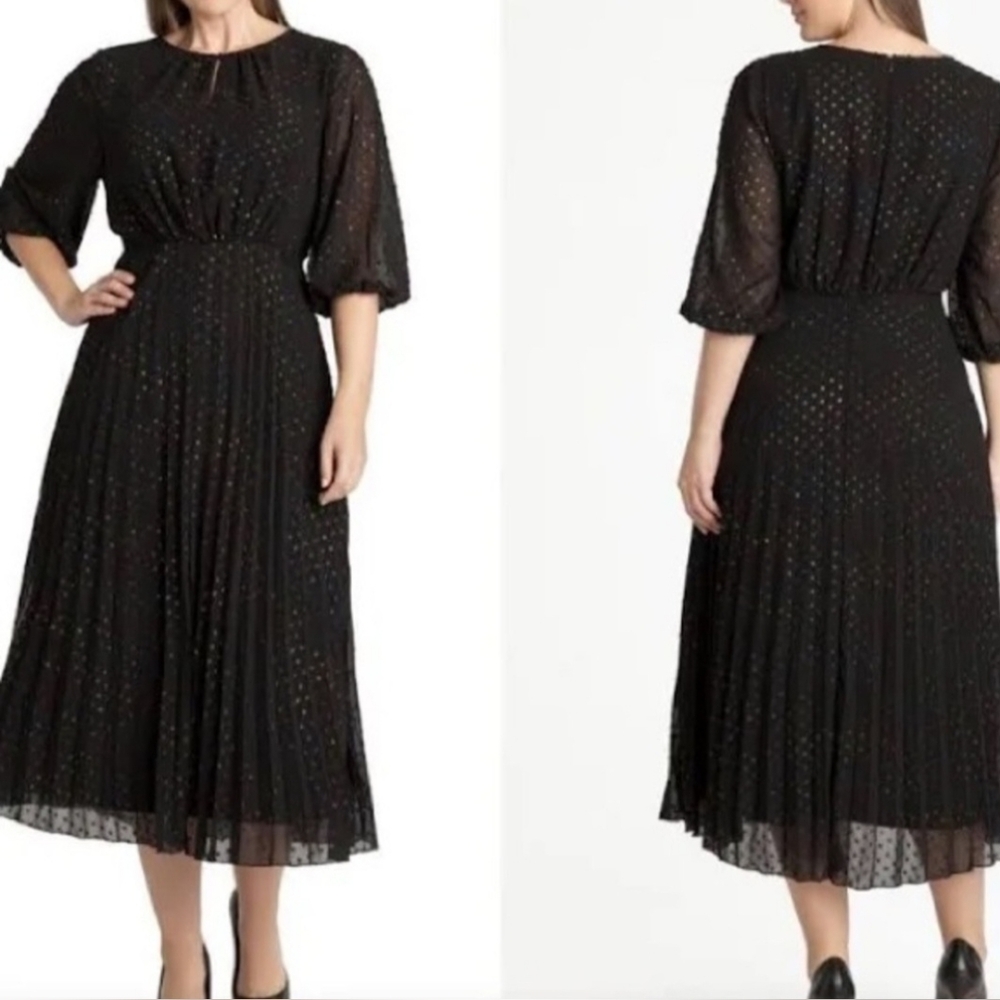 Adyson Parker Pleated Multi-Colored Metallic Dot Dress Sx‎ XL